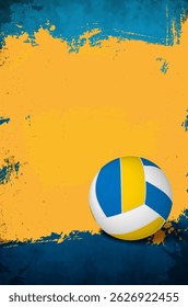Grungy scratchy dynamic volleyball background with ball and plenty of space for your text - vector illustration