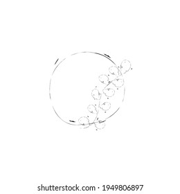 Círculo de garabatos con delicada rama. Imagen de vector de contorno circular. Mínimo trazo gráfico y marco circular. Círculos de doodles negros. Curvas redondas vectoriales. Plantilla de elemento de logotipo. Borde mínimo