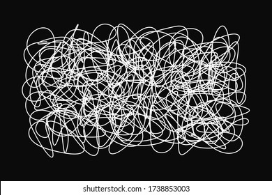 Grungy scribble rectangle banner, hand drawn with thin line, chalk board style, isolated on black background. Vector illustration