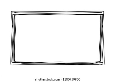 Grungy scribble rectangle frame hand drawn with thin line, divider shape. Vector illustration