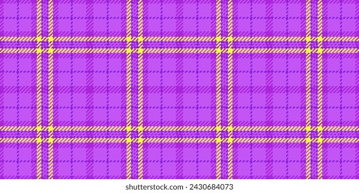 Grungy seamless background fabric, victorian vector check textile. Serene plaid texture tartan pattern in purple and lime color.