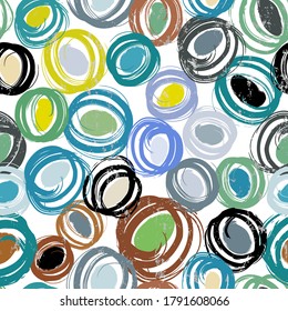Grungy seamless background pattern with paint strokes circles and splashes.