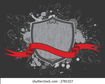 grungy shield with red ribbon (ALL VECTOR)