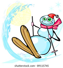 Grungy snowman and ski