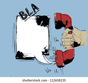 A grungy speech bubble coming out of a red handset, Graffiti style. Vector street art.
