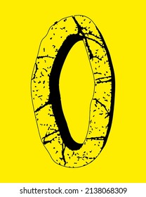 Grungy stone letter with cracks.Vector rough letter on yellow background.Art font.