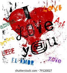 Grungy style love concept, vector