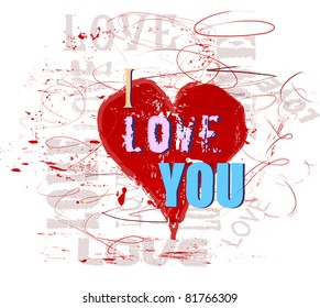 Grungy style love concept, vector illustration
