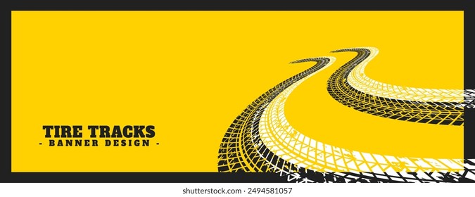 grungy style tire trail mark yellow banner design vector