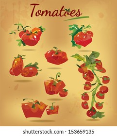 Grungy stylized set of tomatoes