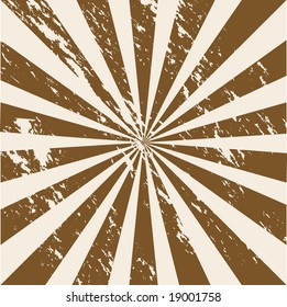 Grungy sunburst of coffee tones, vector illustration.