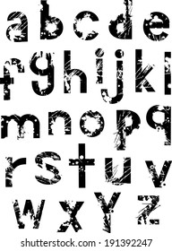 Grungy Text Illustration Featuring the Letters of the Alphabet Drawn in Lowercase