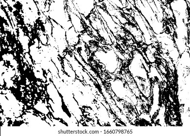 Grungy texture black vector on transparent background. Old tree bark ornament. Cracked textured overlay for vintage effect. Weathered and rough surface with grit and noise. Natural rustic texture