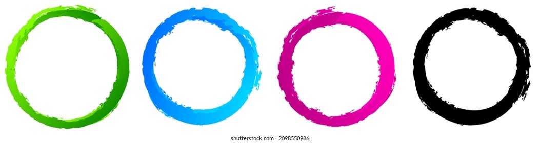 Grungy textured circle element, shape. Circular grunge shape. Paint, ink stain