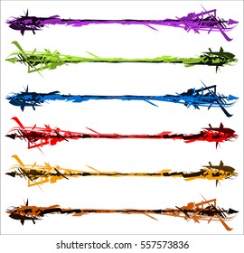 Grungy textured and colored brush strokes - Textured rough horizontal elements. For white background.