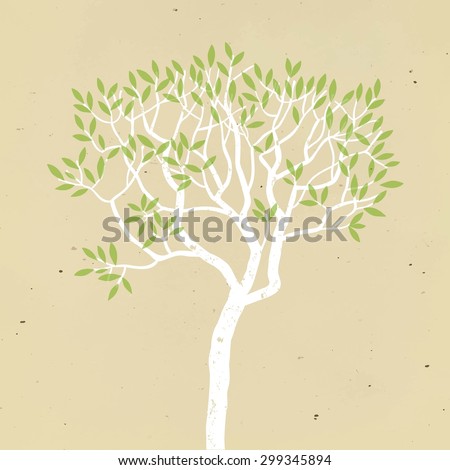 Grungy tree logo on old paper background. Nature and environment ecology theme. Vector illustration for your design.