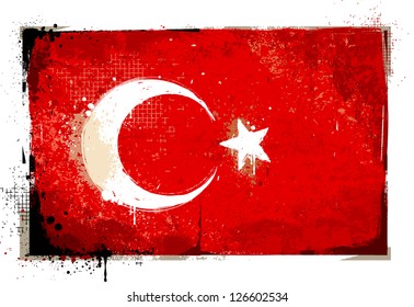 Grungy turkish flag. EPS 8 vector illustration.