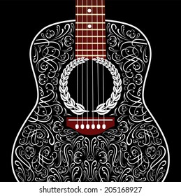 grungy vector background with black acoustic guitar