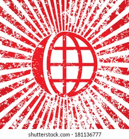 Grungy vector background with globe symbol.