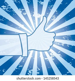 Grungy vector background with a thumb up.