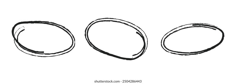 Grungy vector black ink circles. Brush hand drawn textured punk style round shapes. design eps 10
