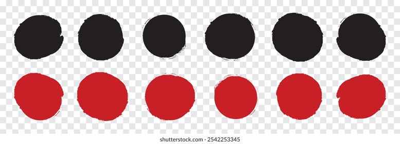 Grungy vector black ink circles. Brush hand drawn textured punk style round shapes. Artistic Chinese calligraphy, Korean design elements. Japanese enso zen circles. Each element is united. Sun symbols