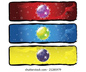 grungy vector christmas banner with colorful xmas balls