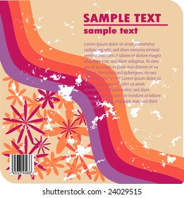 Grungy vector design of stripes and flowers with barcode