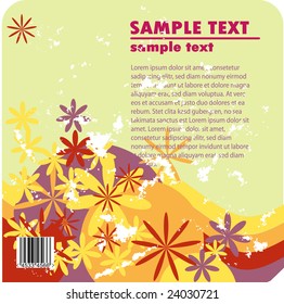 Grungy vector design of stripes and flowers with barcode