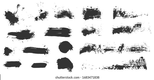 Grungy vector ink brush strokes. Vector set of grungy hand drawn textures. Mascara trace imitations. Hand drawn elements for your graphic design