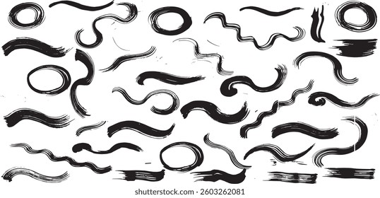 Grungy vector Lines, circles, smears, spirals, waves, brush strokes.