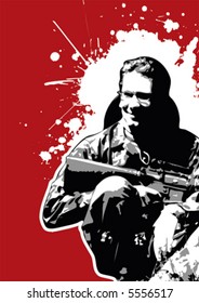 grungy vector soldier sitting