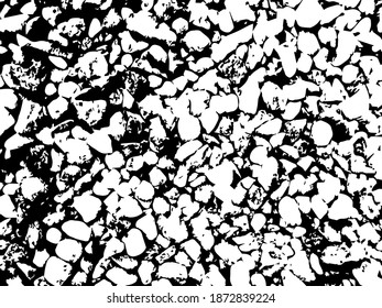 Grungy vector texture. Black splatter on white background. Gravel stones traced texture. Black splatter on white background. Material design template. Textured overlay for vintage graphic