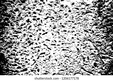 Grungy vector texture of porous stone. Distressed overlay for vintage effect. Rough and weathered stone surface. Black ink splatter on transparent background. Noisy texture monochrome background