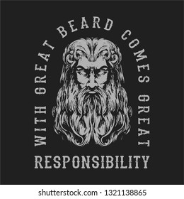 Grungy Viking Beard Face Wearing Helmet Typography T Shirt Design Hand Drawing Vector Illustration