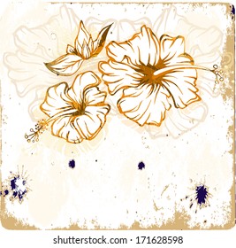 grungy vintage background with hibiscus flower