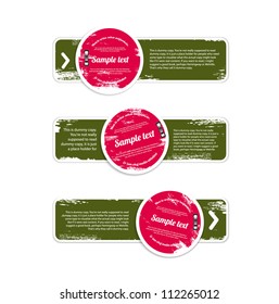 Grungy vintage vector labels / banners / stickers / tags with worn out paint texture, green and red