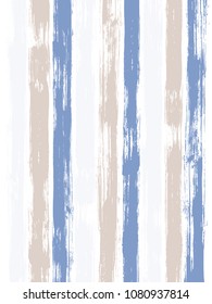 Grungy watercolor brush stripes pattern on white. Blue, beige and  gray  paintbrush lines vertical texture for background. Hand drown paint strokes graffiti artwork.  For fabric.