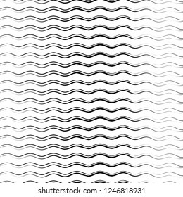 Grungy wavy pattern curved horizontal lines vector background black monochrome geometric texture