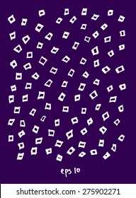 Grungy white vector collection of geometric hand-drawn squares on dark blue background. Set of graphic design elements for your business