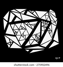 Grungy white vector collection of geometric hand-drawn triangles on black background in graffiti street art style. 