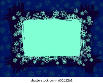Grungy winter snowflake frame pattern background