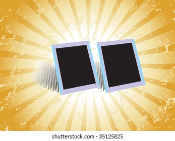 grungy yellow rays background with set of frame