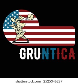 Gruntica Baseball Moose American Flag Camiseta divertida