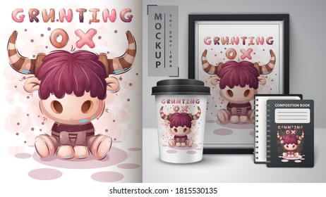 Grunting ox - poster and merchandising.. Vector eps 10