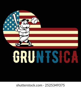 Gruntsica Baseball Hippopotamus American Flag Camiseta divertida