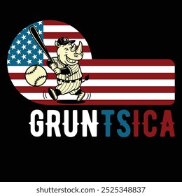 Gruntsica Baseball Rhinoceros American Flag Camiseta divertida