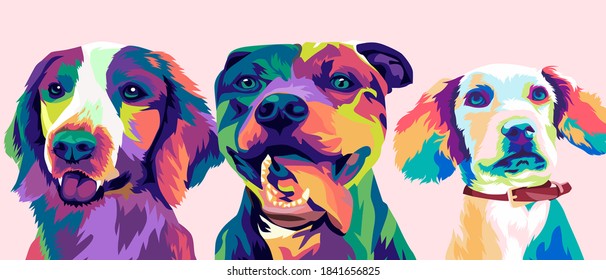 gruop of mixed dog style pop art illustration. vector 