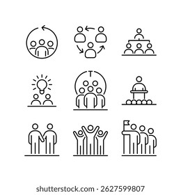 Gruop of people icons set simple outline flat illustration
