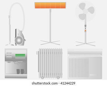 Grupp of electrical appliances on a light background